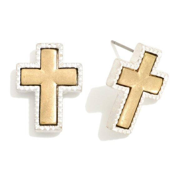 One Blessed Nana Jewelry - NWT BOUTIQUE  Two Tone Metal Cross Oversized Stud Earrings